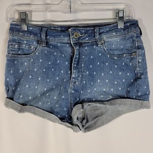 Bullhead Heart Print Hi Rise Five Pocket Cuffed Hem Shorts Size 9